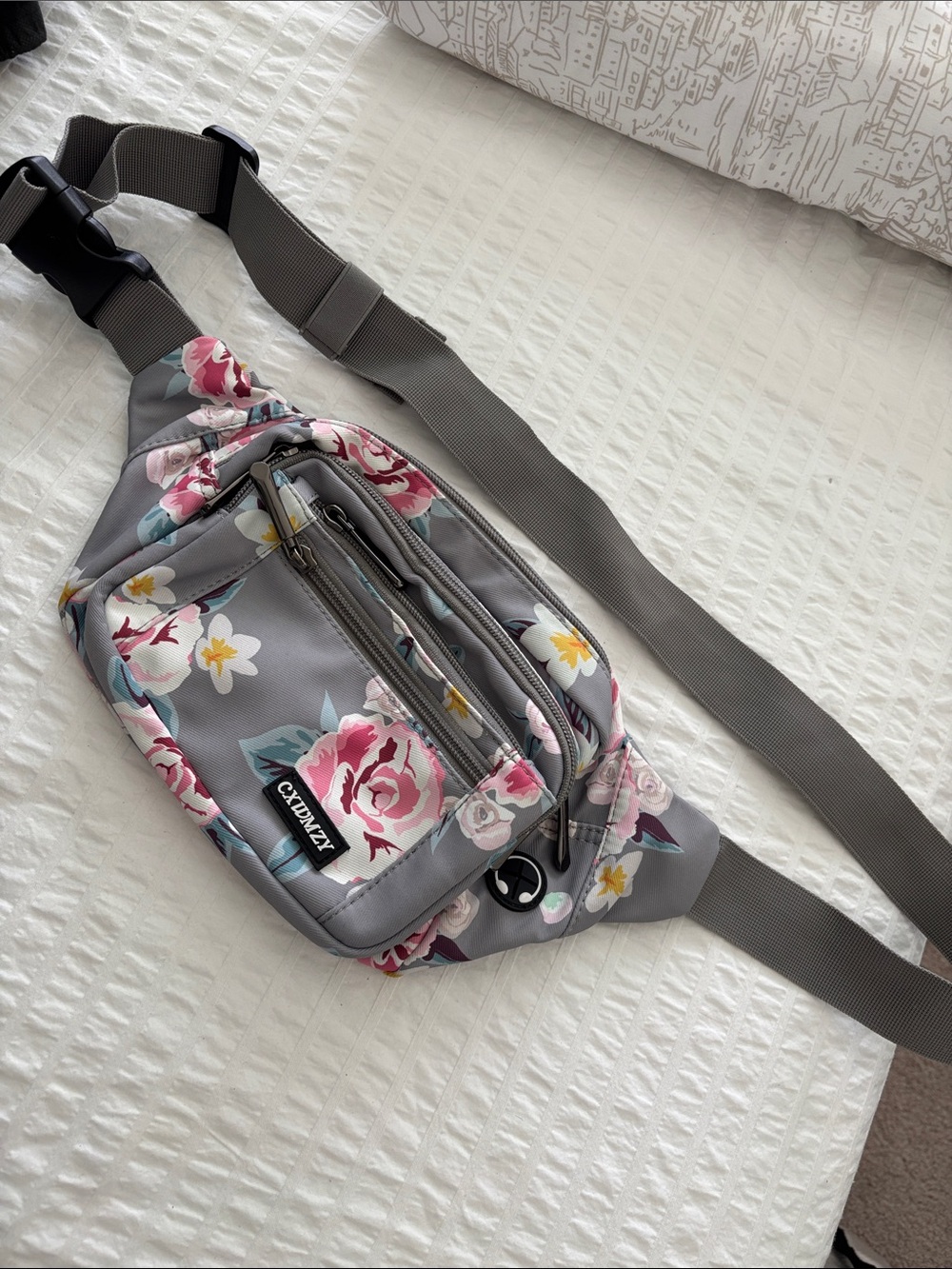 Gray Floral Crossbody Waist Bag